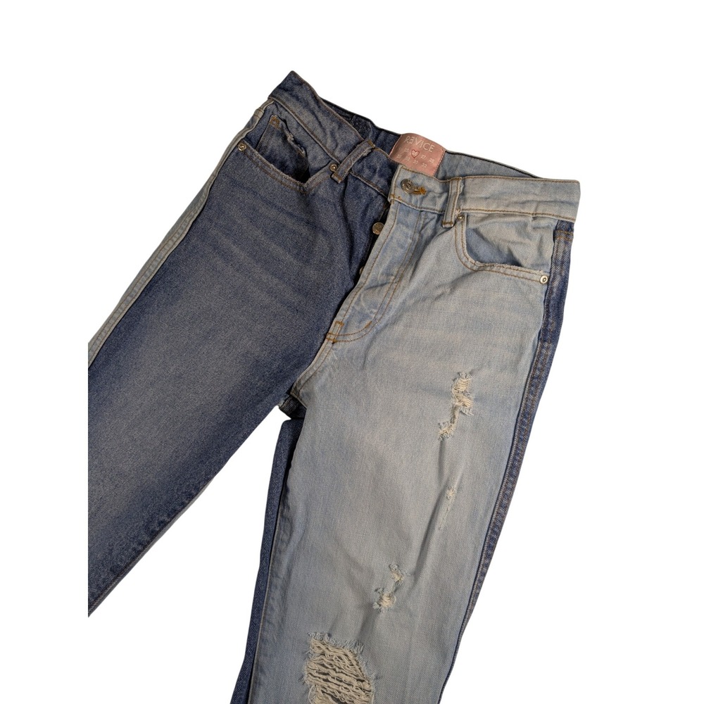 Revice Denim Color Block Jeans‎ Distressed High Rise Straight Leg Womens 28x27